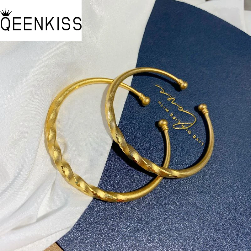 

QEENKISS BT5267 Fine Jewelry Wholesale Fashion Hot Woman Girl Bride Birthday Wedding Gift Wave 24KT Gold Open Bracelet Bangle