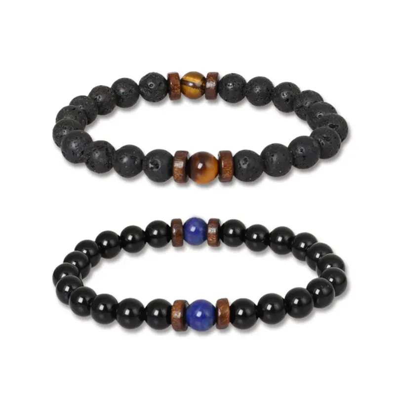 

Handmade Natural Energy Lava Stone Bead Strands Charm Bracelets For Women Men Couple Party Club Yoga Jewelry