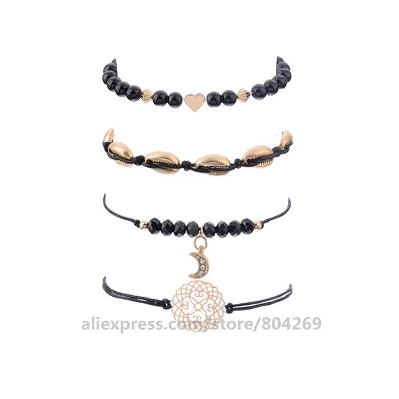 

Fashion Jewelry Woven Shell Hollowed-out Flower Love Boat Anchor Crescent Bracelet Multilayer