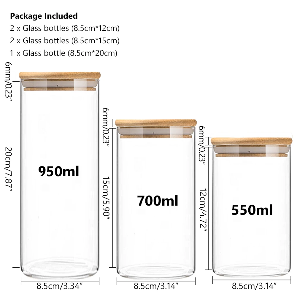 5 шт. стеклянная банка с бамбуковыми стеклянными банками пищевой контейнер