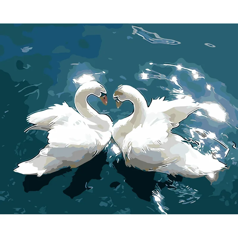 

Adult painting with digital pictures on canvas with white swan color painting oil painting through digital home decoration