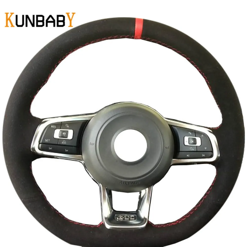 KUNBABY черный замшевый прошитый вручную чехол рулевого колеса автомобиля для Volkswagen