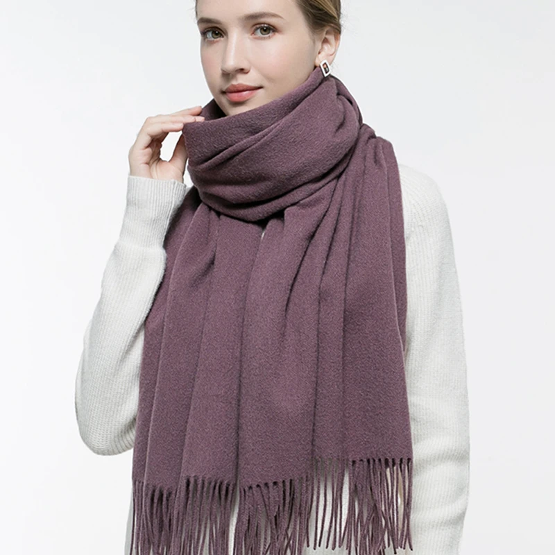 Зимний шарф из 100% шерсти женские розовые теплые шали для женщин мягкие шерстяные