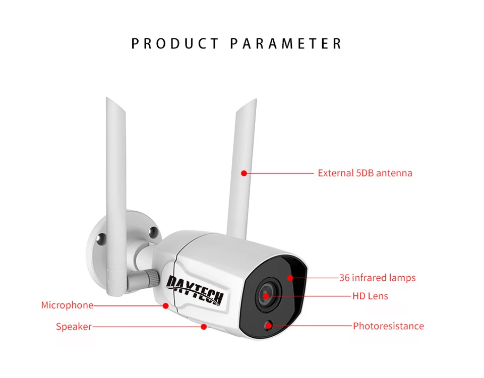 DAYTECH 1080P IP wifi камера CCTV; аудио домашняя камера видеонаблюдения наружная/Внутренняя камера 2MP Водонепроницаемая IP65 двухстороннее аудио