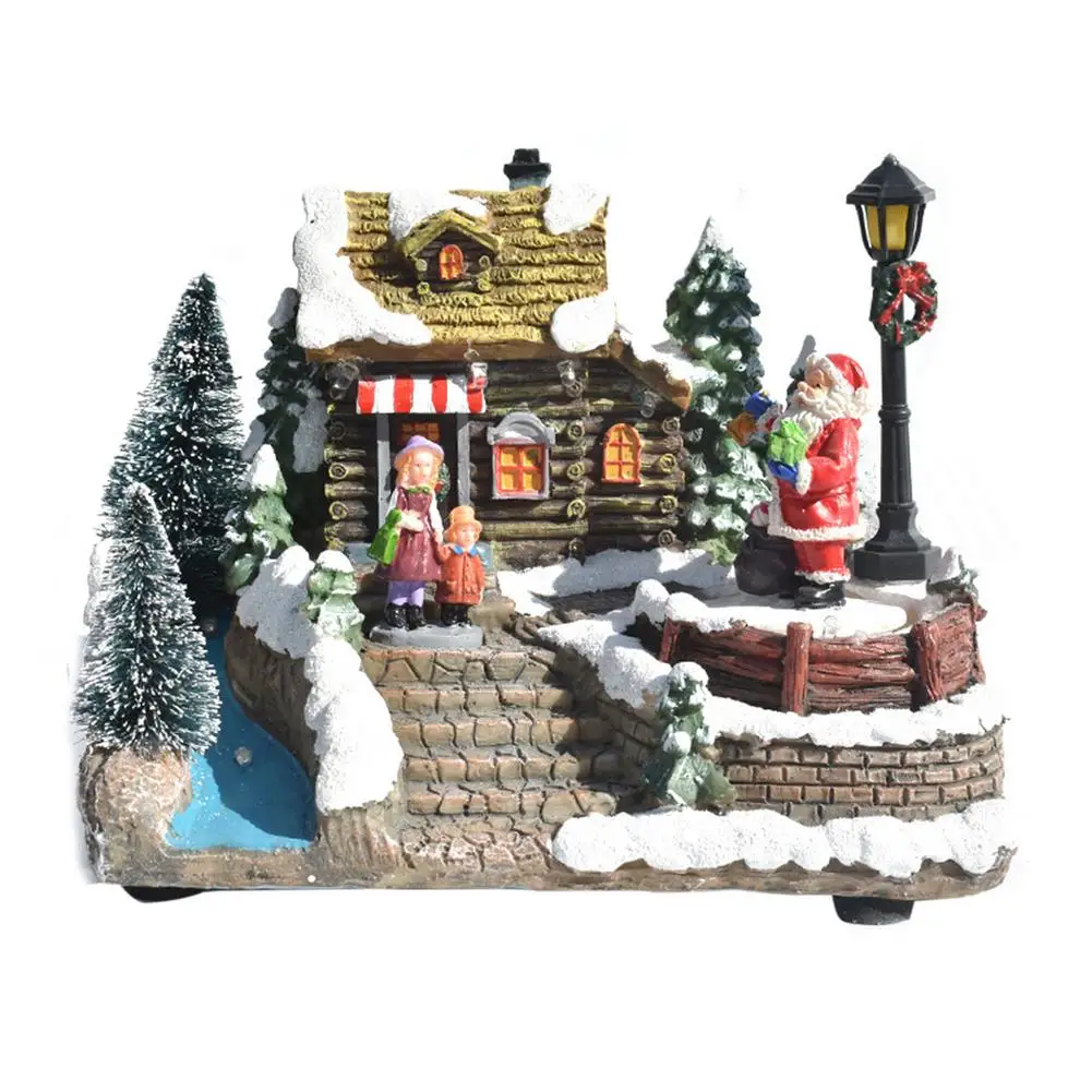 

Christmas Music Box Ornaments Snow Scene Christmas Decorations With Battery-Operated LED Light Background For Home Room Desktop