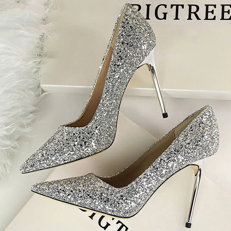 Модные женские туфли лодочки Соблазнительные блестящие на высоком каблуке