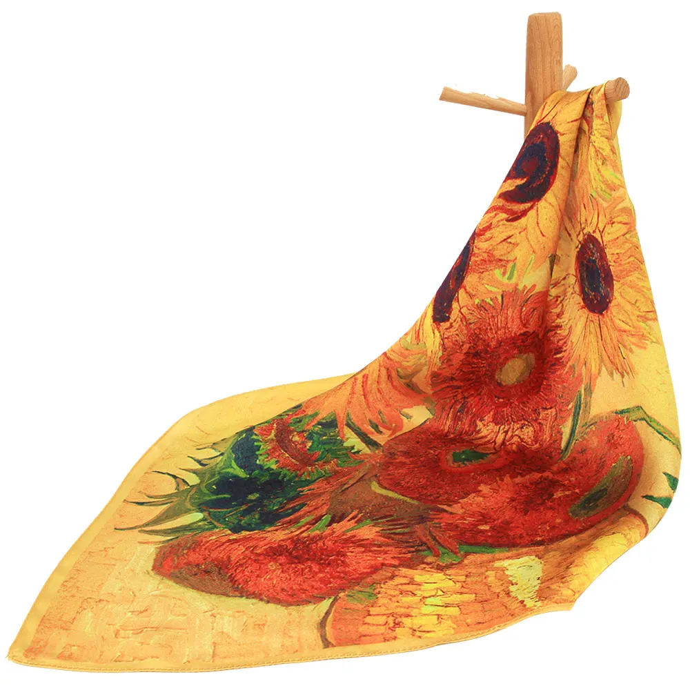 100% чистый Шелковый шарф Женская бандана женский для волос Подсолнухи носовой