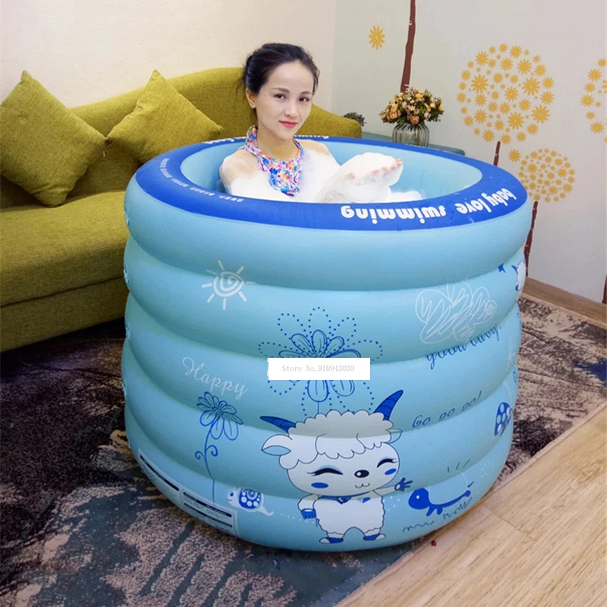 Adult Thick Folding PVC Inflatable Bathtub Household Portable Soaking Bath Barrel Heat Preservation Children's Swimming Pool