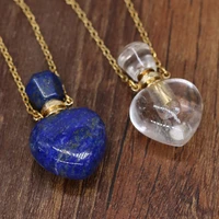 natural perfume bottle crystal stone pendant necklace lapis lazuli essential oil diffuser charm copper chain jewelry gift
