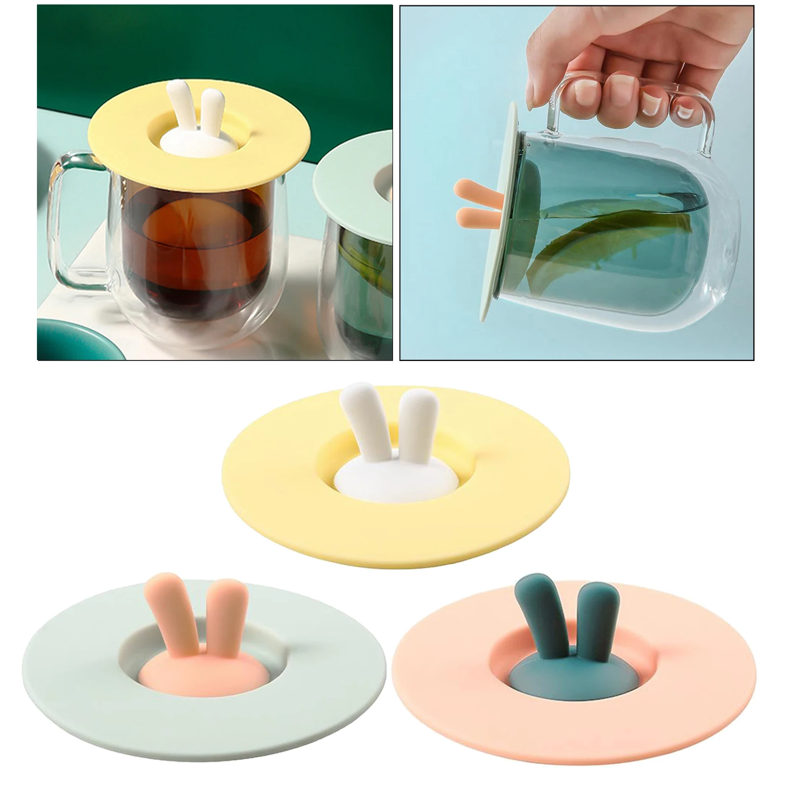 

Cute Bunny Silicone Cup Cover Mug Drink Cup Lids for Hot and Cold Beverages