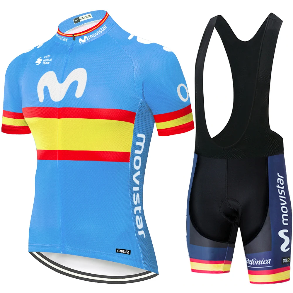 Фото 2021 команда Movistar Велоспорт Джерси мужской велосипедный комплект одежда для