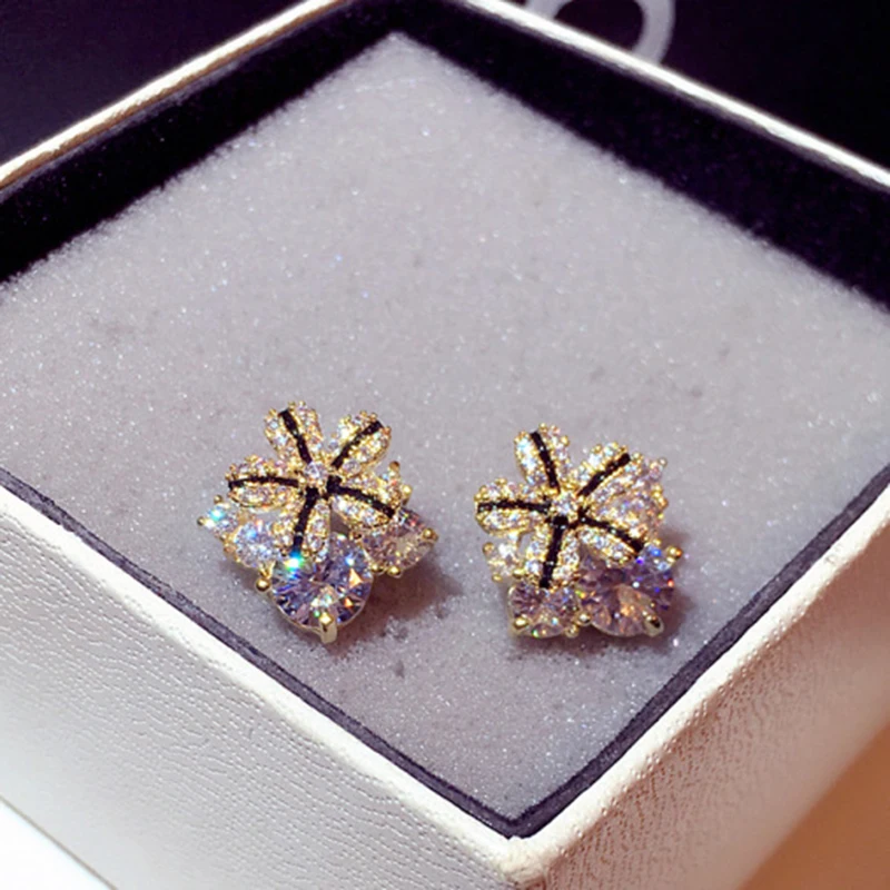 

2021 New Arrive Popular Design 14K Real Gold Temperament Flowers Earrings for Women Charm Jewelry Zirconia S925 Silver Needle