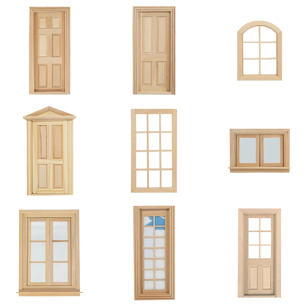 

1:12 Doll House door Furniture Simulation Miniatures DIY Wooden Window Door Doll house Accessories Pretend Play Toy for kids