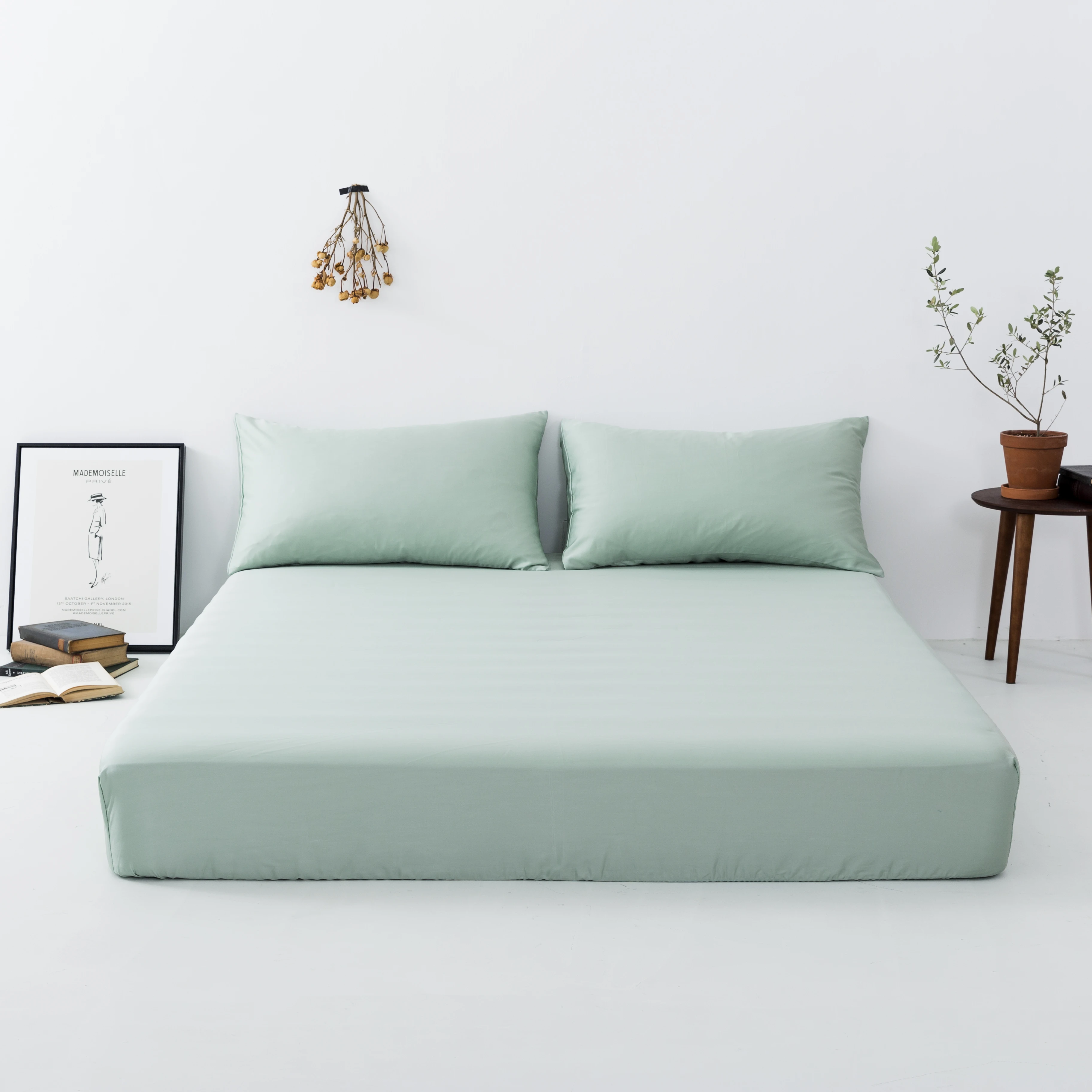 Sondeson Noble green100 процентная шелковая простыня с эластичным однотонным маттресом Queen