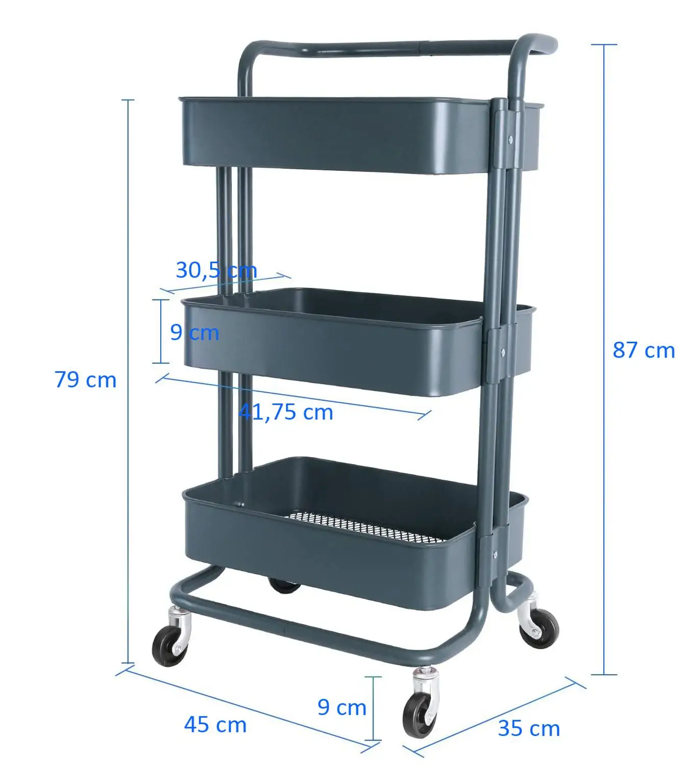 

Multi-purpose trolley with wheels storage 3 levels kitchen office bathroom bar cart rolling cart