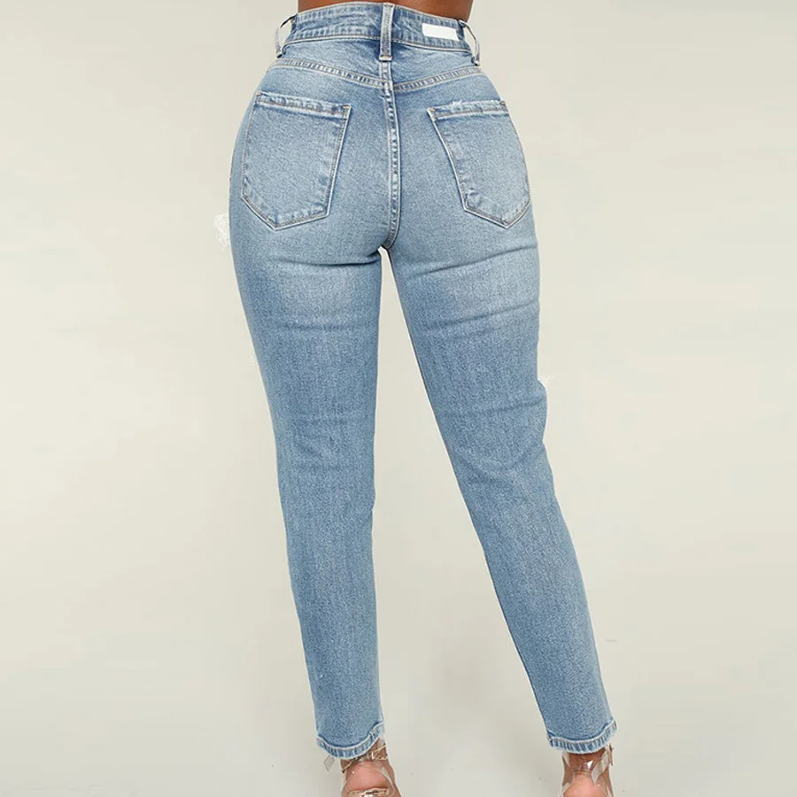 Женские джинсы с дырками повседневные облегающие брюки карандаш высокой талией