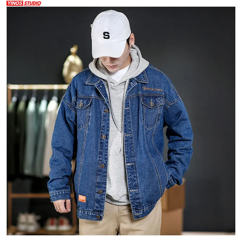 Прямая поставка осенняя однотонная винтажная джинсовая куртка для мужчин