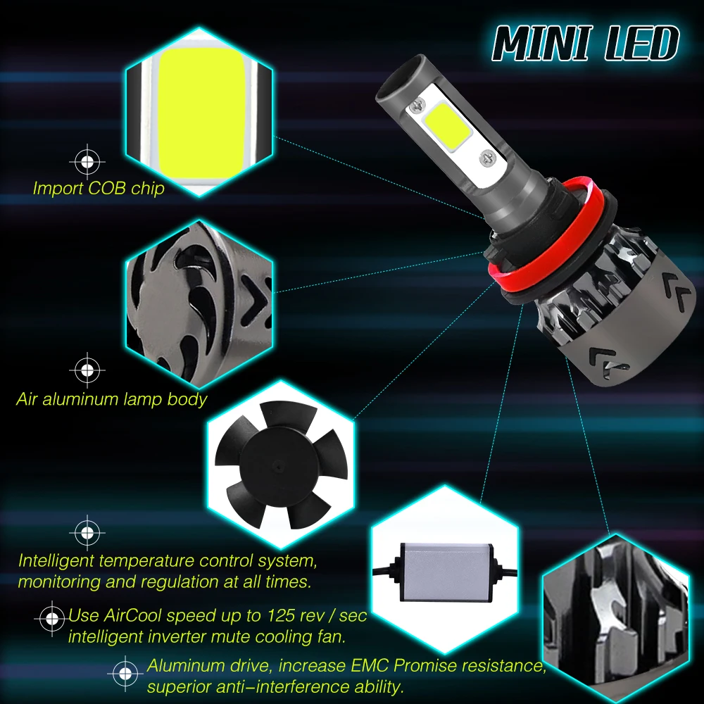 

M6 H11 H7 H1 9005 9006 Car LED Headlight Bulbs H4 Hi-Lo Beam 60W/Pair 12000LM 6000K HB3 HB4 Super Bright Auto Headlamp 2PCS/Set