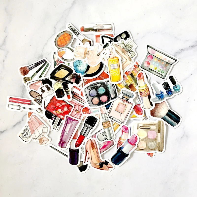 Pegatinas de dibujo a mano para diario, 45 Uds., pegatina de maquillaje, decoraci&oacute;n de labial, cuaderno, planificador, &aacute;lbum de recortes-0