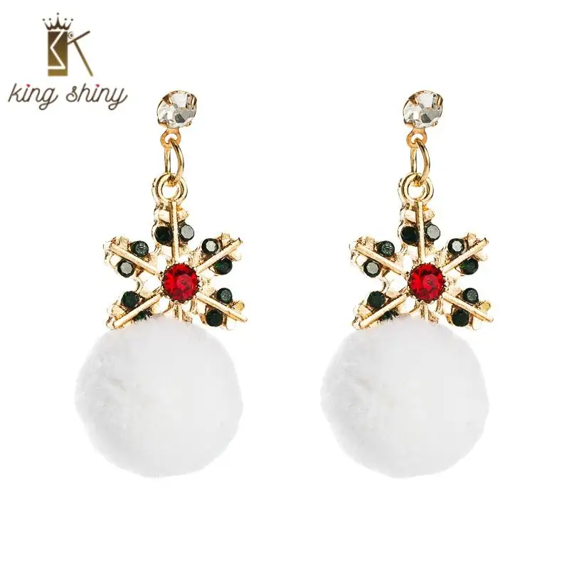 

2020 Elegant Snowflake Colorful Crystal Dangle Earrings Charm Rhinestone Inlaided Hairball Drop Earrings Christmas Gift for Girl