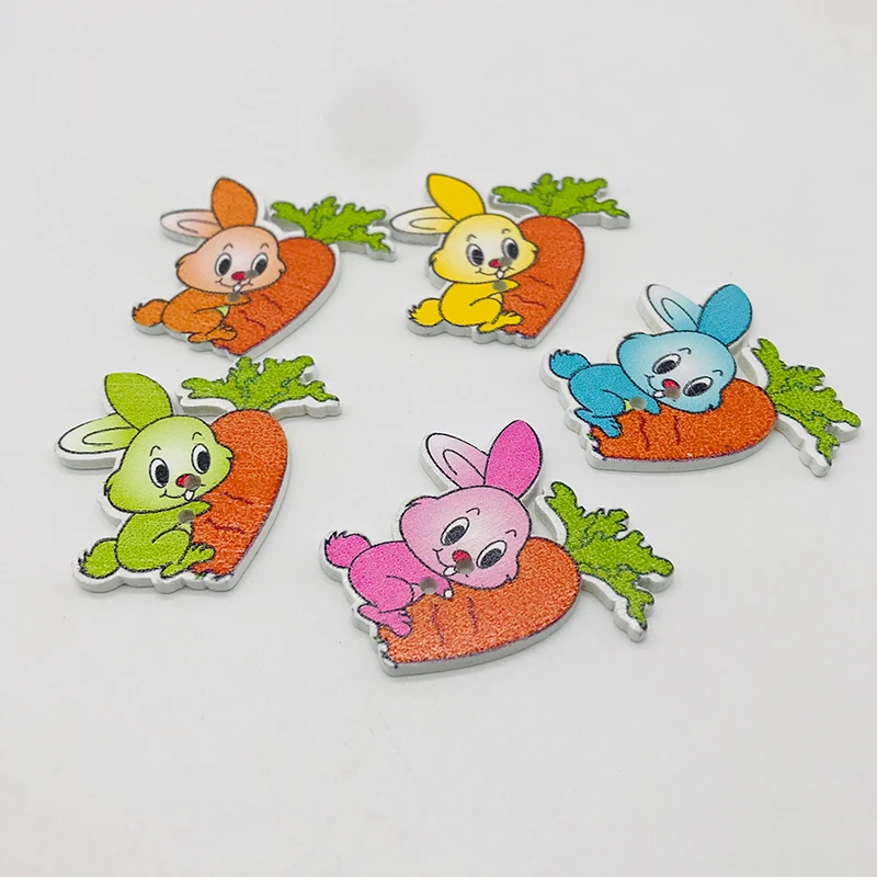 XINDONG Смешанные 2 отверстия мультфильм кролик узор сзади белые деревянные швейные