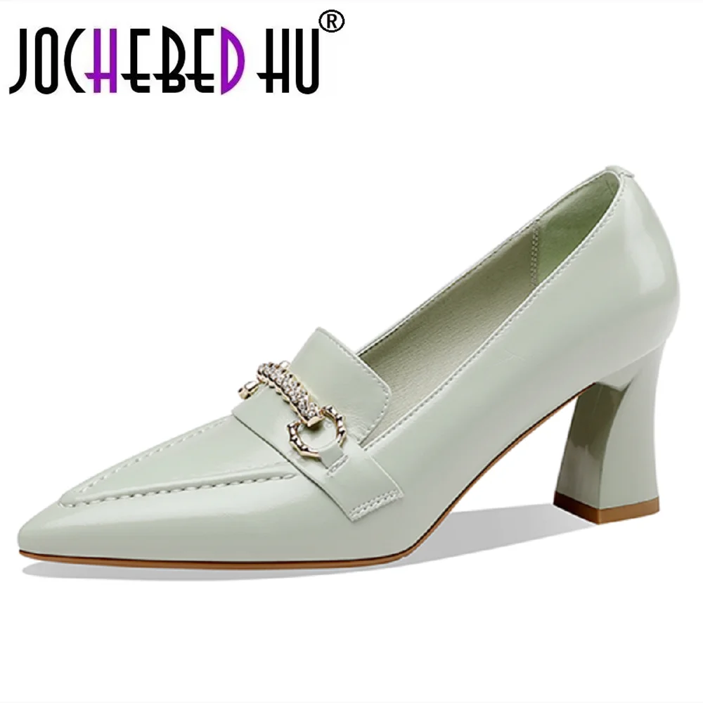 

【JOCHEBED HU】New spring and autumn new tip stiletto metal buckle retro personality heel high heel leather women's shoes 34-42