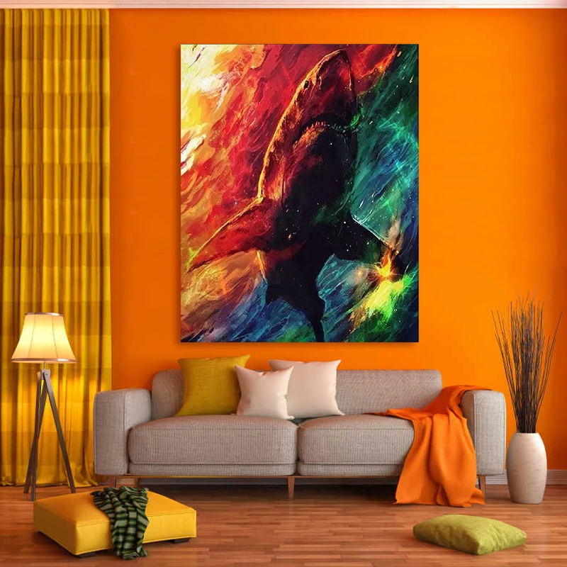 

Painting Digital Family Hotel Decorative Painting Sea Shark Whale Dolphin Oil Painting DIY Painting Digital Art Blue Canvas