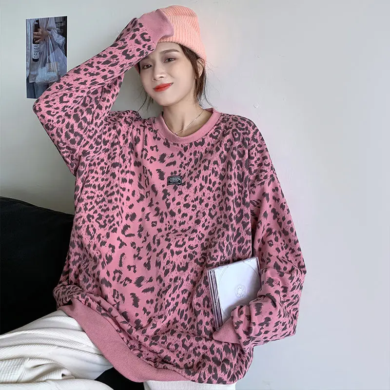 

Autumn and winter new leopard print women's lazy style slim long-sleeved casual all-match blouse