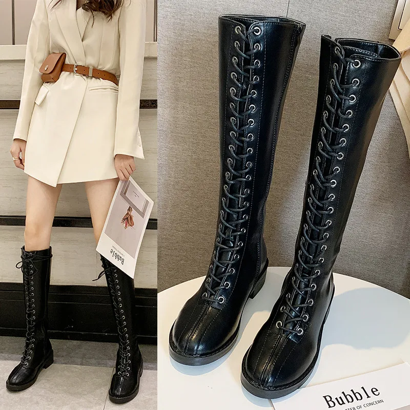 Сапоги до колена армейские ботинки на платформе женские модные Демисезонные