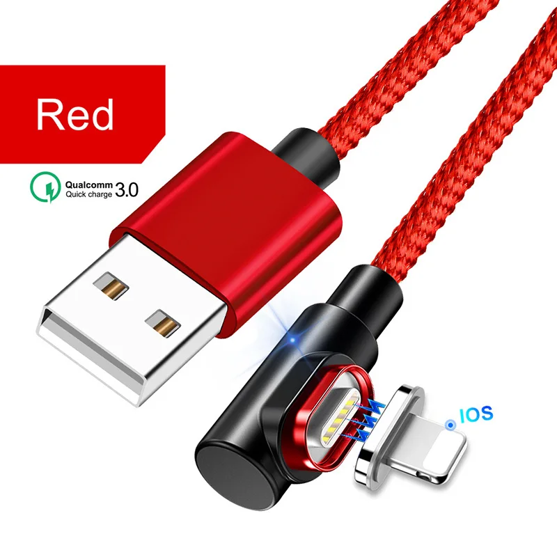 Red For IOS Магнитное зарядное устройство OneVan 5V 3A 90 градусов Usb кабель для быстрой зарядки Micro Usb type C шнур для зарядки iPhone 7 Xiaomi samsung телефон - Цвет: Red For IOS