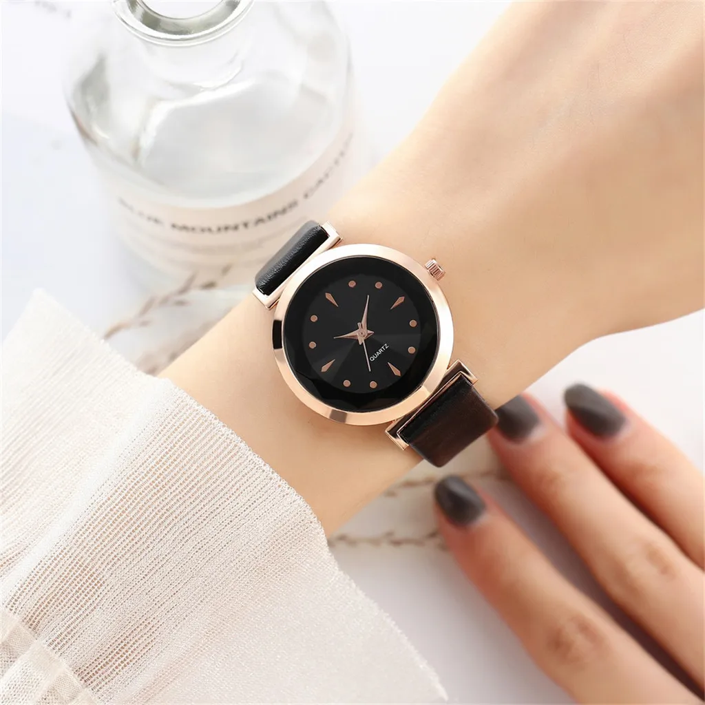 Элегантные женские кварцевые наручные часы с кожаным ремешком роскошные