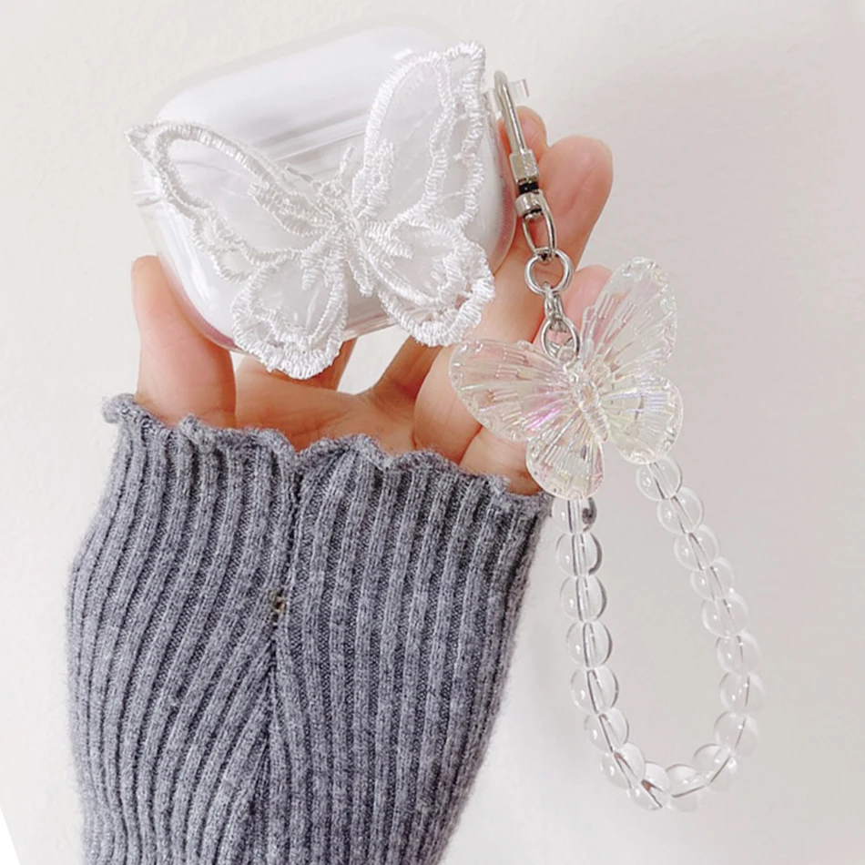 

For Lenovo LP40 Case fashion Lace butterfly WristChain Pendant Earphone Cover Soft Clear Protect Case For Lenovo Live Pro LP40