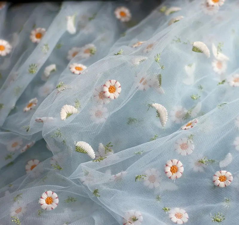 1 метр маргаритки Цветочная вышивка прозрачная французская Сетка кружевная