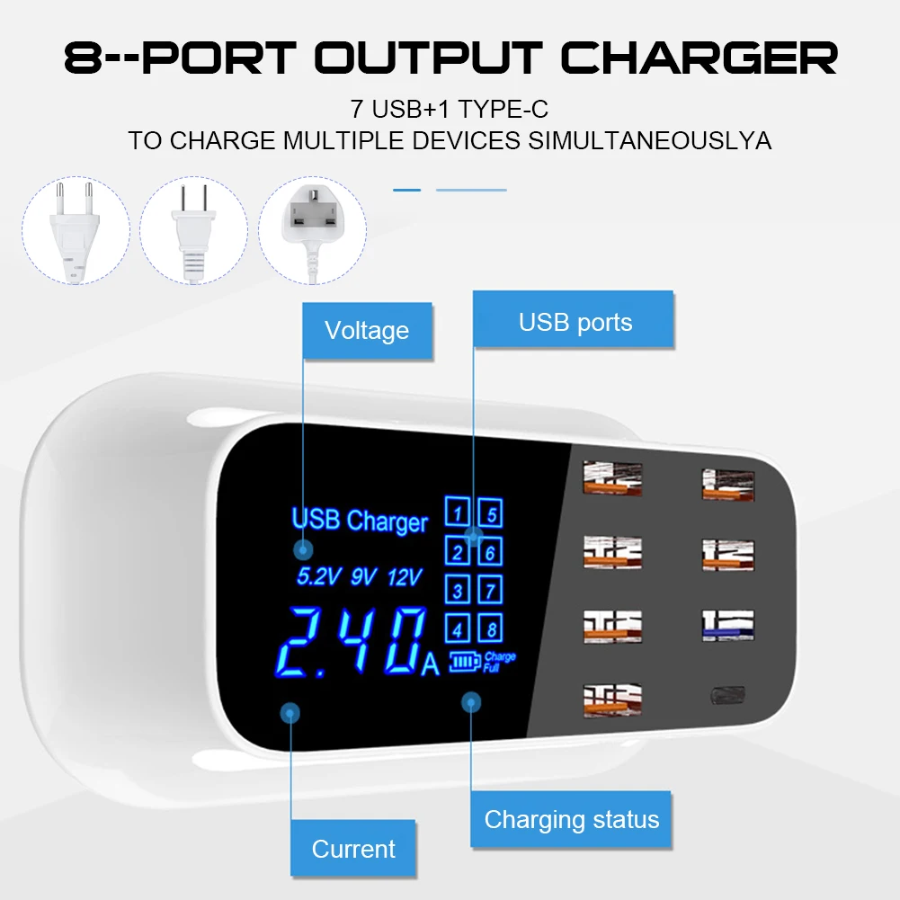 

Зарядная док-станция с 8 USB-портами и светодиодным дисплеем