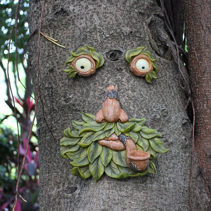 

Декор с изображением лица дерева, уличная Веселая скульптура с изображением стариков, двор, художественное украшение для сада, глаза светят...