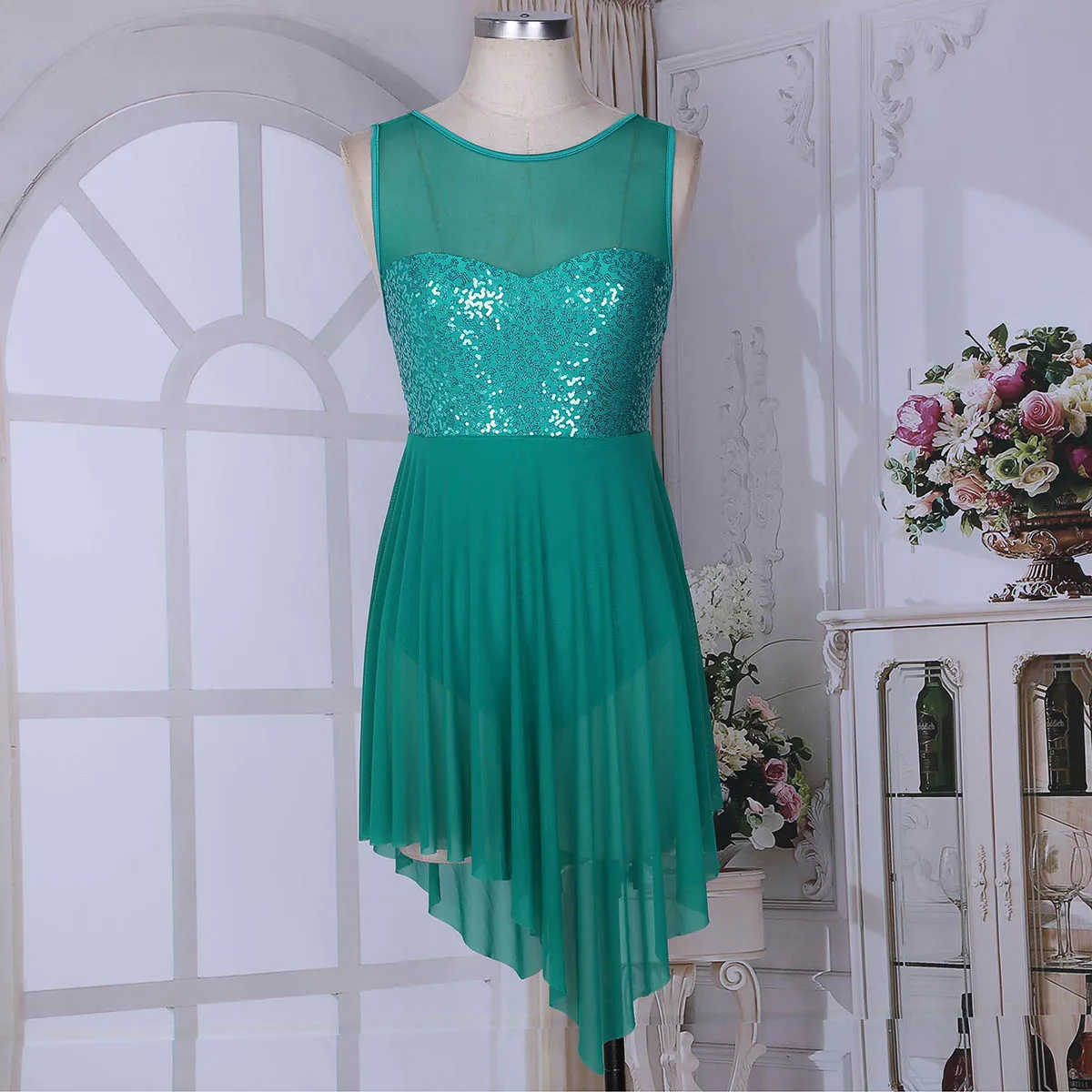 Для женщин балетки гимнастическое платье без рукавов и с круглым вырезом