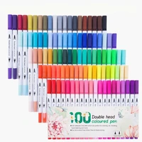 bright color 100 double tip markers set bullet journal marker set round barrel brush fineliner tip