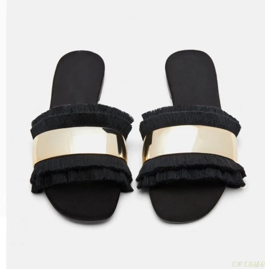 Удобная обувь женские шлепанцы со стразами модные с металлическими украшениями