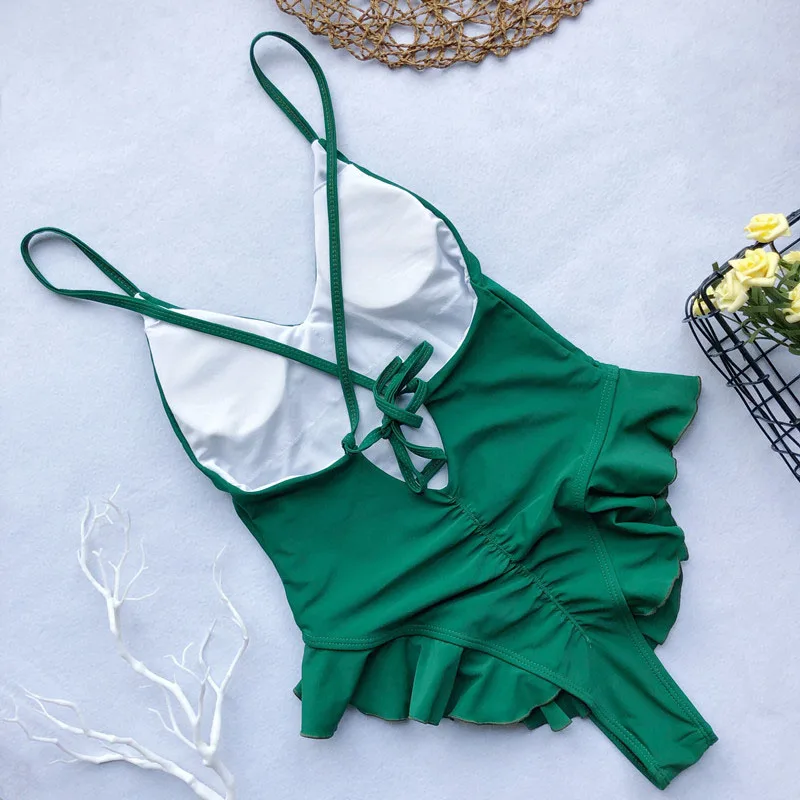

2021 Women Swimwear One Piece Swimsuit DIY Long Strap Wrap Around Female Bather Leopard Deep V High Waist Bathing Suit Swim Lady