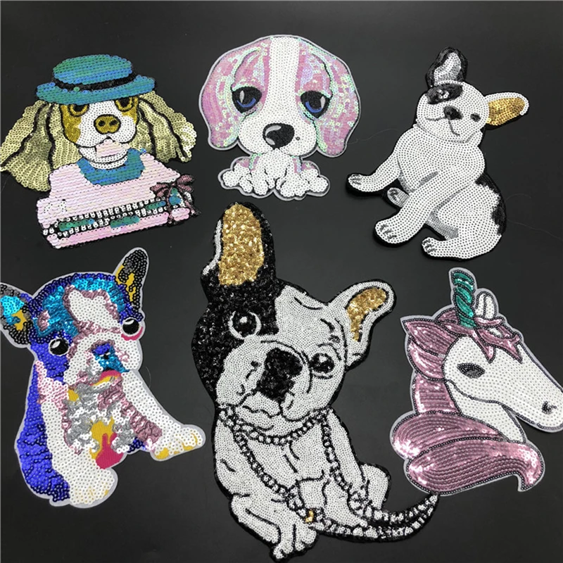 Новый милый щенок собака бульдог животные блестки патч утюжок на Мультяшные