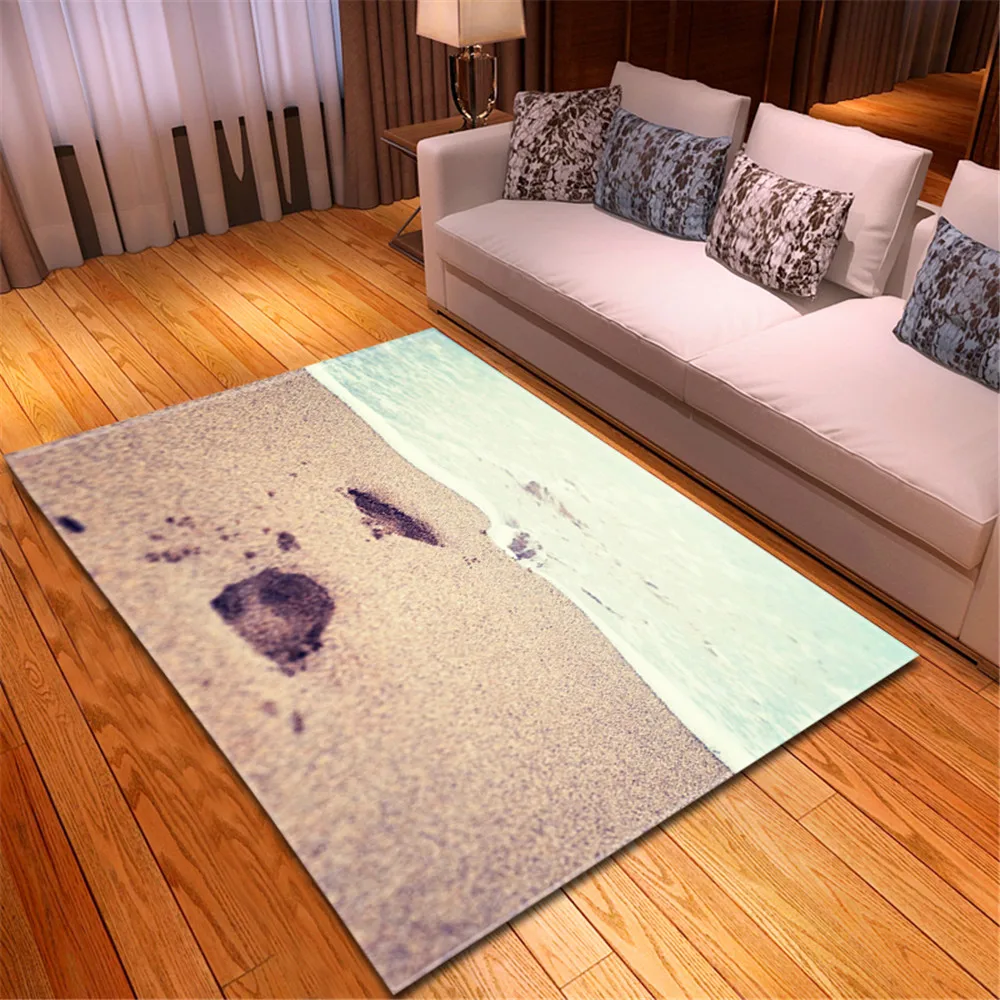 

3D Seascape Beach Area Rug Parlor Children Room Bedside Rug Soft Flannel Kids Play Mats Living Room Carpet for Home Decor