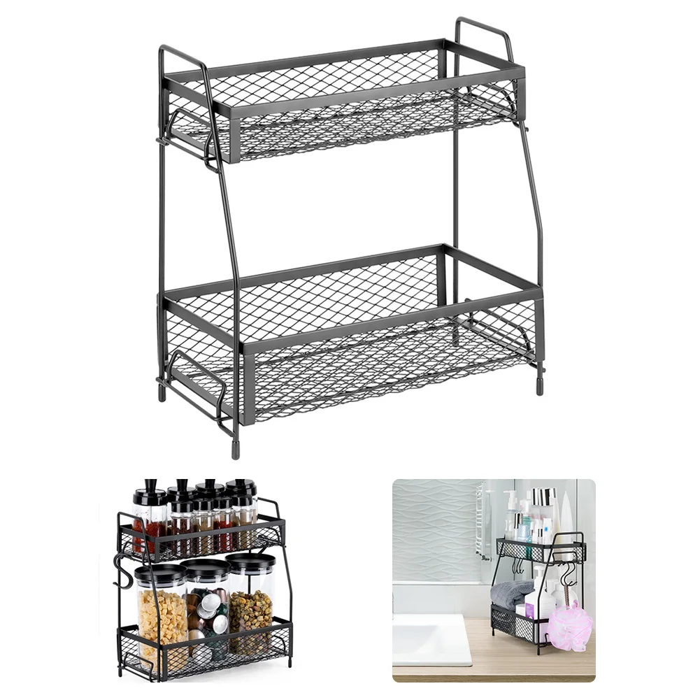 

Home Delicate Spice Rack Double Storage Food Rack Spice Storage Shelf For Kitchen Bathroom Desktop Organizer Rack Storage Basket