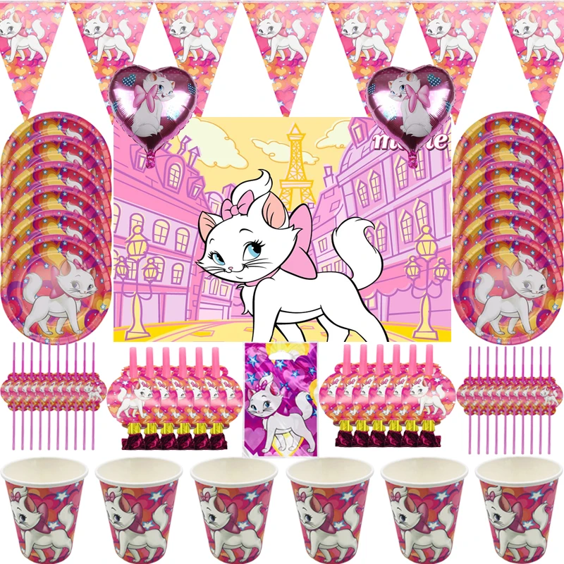 Набор одноразовой посуды для детского дня рождения с изображением кота Мари -