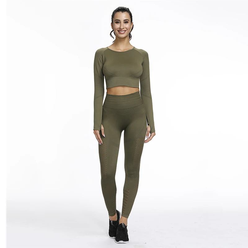Комплект Для Йоги Женский бесшовный спортивная одежда с вырезами леггинсы для