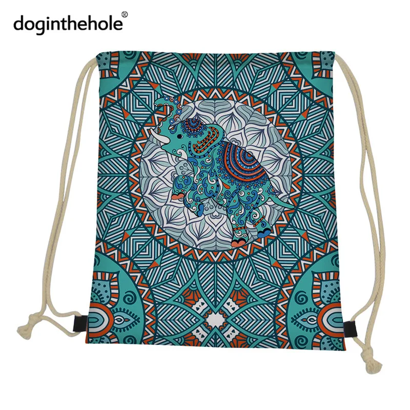 

Bohemian Elephant Printed Women Drawstring Backpack Vintage Design Gift Bags 2021 New Arrvals High Quality Polyester mochila