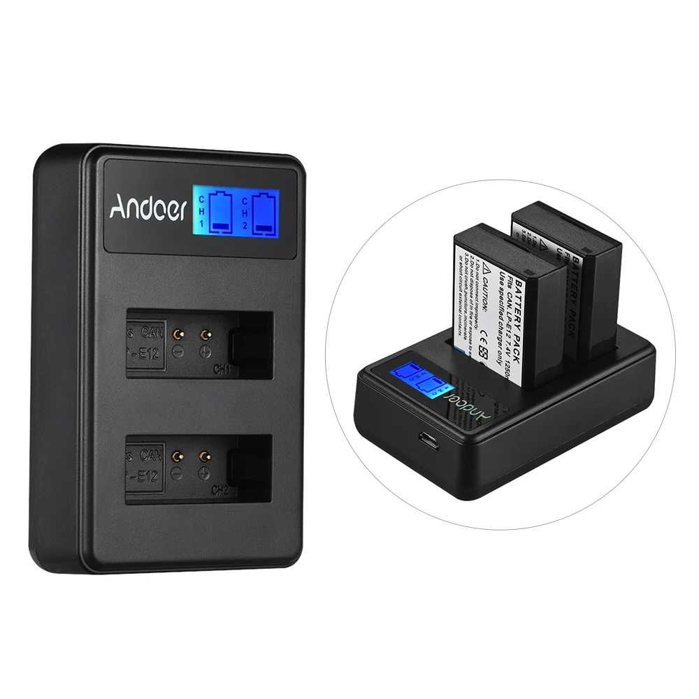 Andoer Dual Channel LCD Camera Battery Charger USB Input Display for Canon LP-E12 EOS-M EOS M2 | Электроника