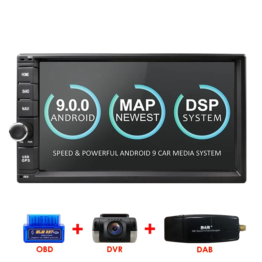 OBD2 DVR DAB 2G ram Android 9,0 авто радио четырехъядерный 7 дюймов 2DIN универсальный автомобильный без dvd-плеера gps стерео аудио головное устройство поддержка DAB DVR OBD BT - Цвет: OBD2 DVR DAB