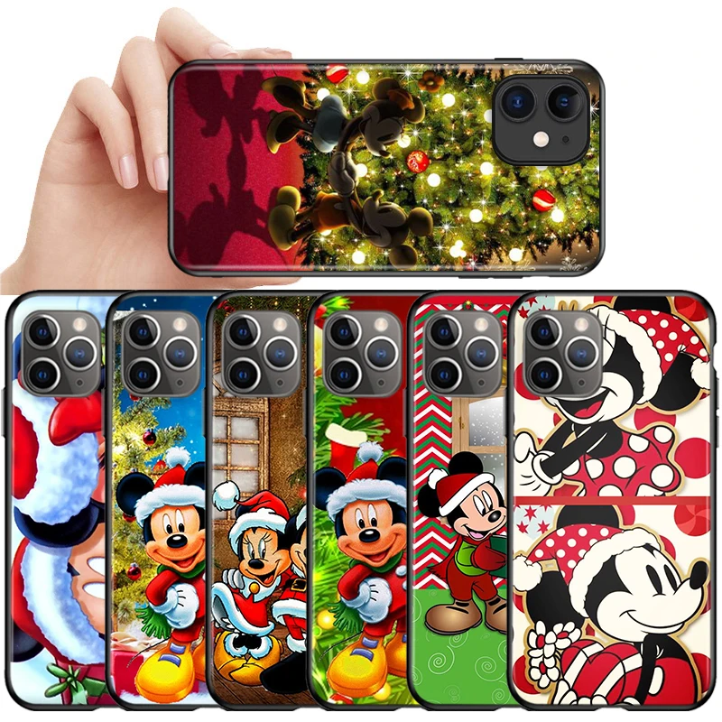 

Christmas Mickey Minnie Black Phone Case For Apple iPhone 13 12 11 SE 2020 XS XR X 7 8 6 mini Plus Pro MAX Silicone Cover