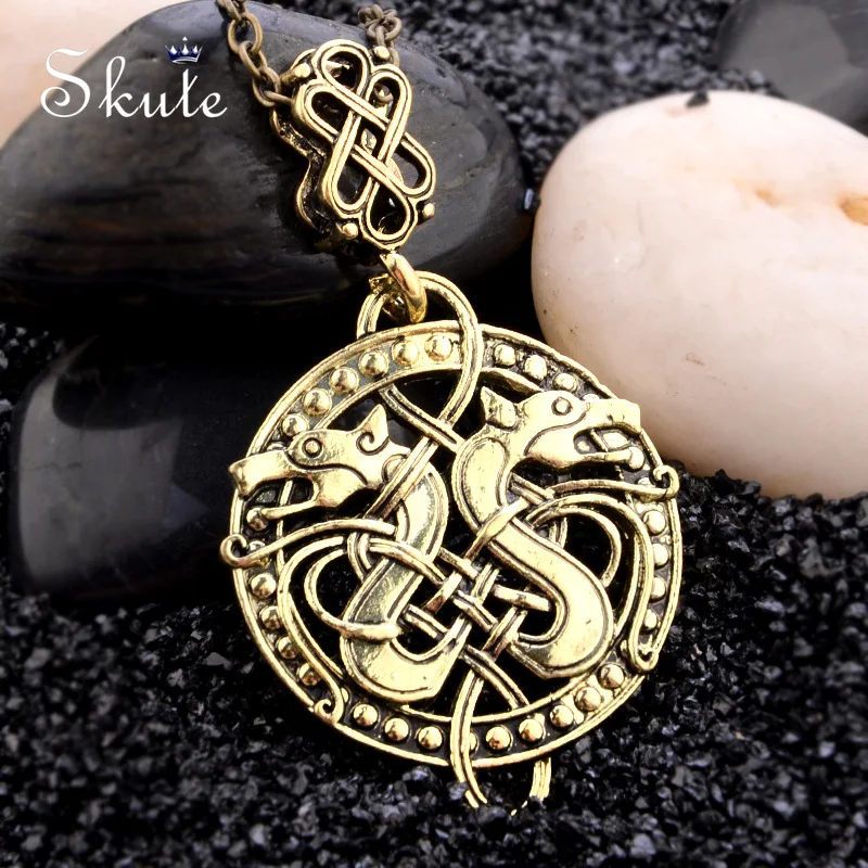 Skute винтажные руны ожерелье норвежский викинг властный двойной дракон талисман