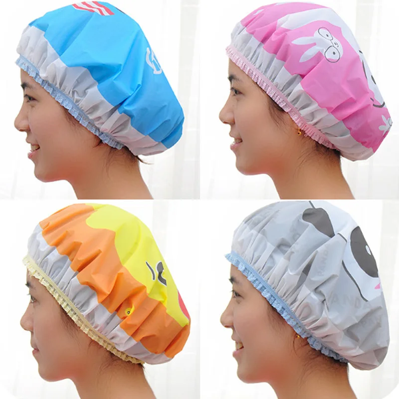 

Cartoon Animal Waterproof Shower Cap Waterproof For Women Shower Hair Bonnet Bath Hair Cap Resuable Lace Elastic Band Bath Tools